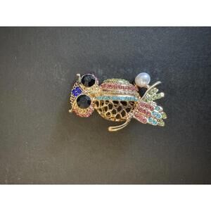 Colorful Owl Brooch with Pearl Accent